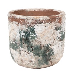 Clayre & Eef Pot de fleurs Ø 14x12 cm Beige Vert Terre cuite