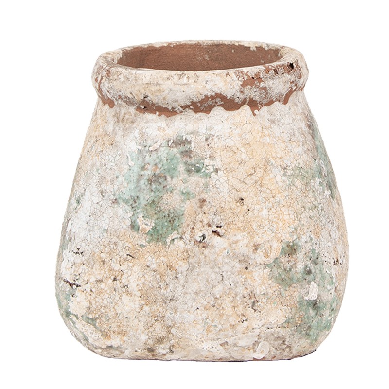 Clayre & Eef Bloempot 14x14x13 cm Beige Groen Terracotta