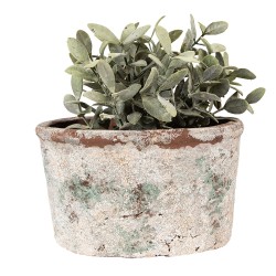 Clayre & Eef Pot de fleurs 21x13x12 cm Beige Vert Terre cuite