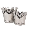 Clayre & Eef Planter Crown Ø 15x14 cm Silver colored Terracotta