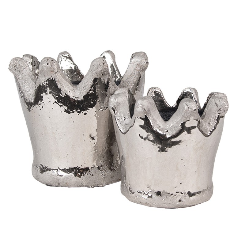 Clayre & Eef Planter Crown Ø 12x10 cm Silver colored Terracotta