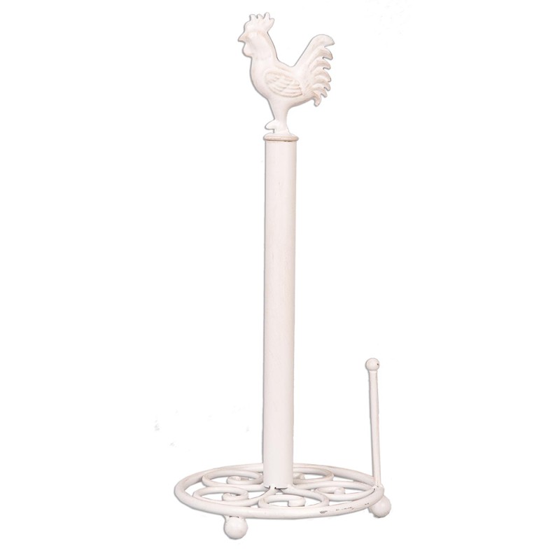 Clayre & Eef Kitchen Roll Holder Rooster Ø 18x43 cm White Iron