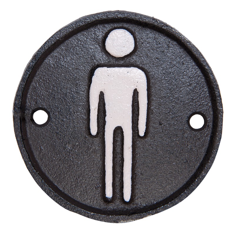 Clayre & Eef Men's Toilet Sign Ø 8 cm Brown Iron Round Man