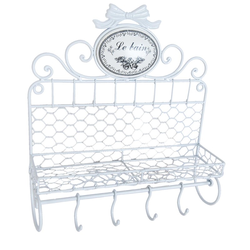 Clayre & Eef Wall Rack 35x11x42 cm White Iron Rectangle