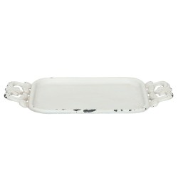 Clayre & Eef Decorative Serving Tray 16x8x1 cm White Iron Rectangle