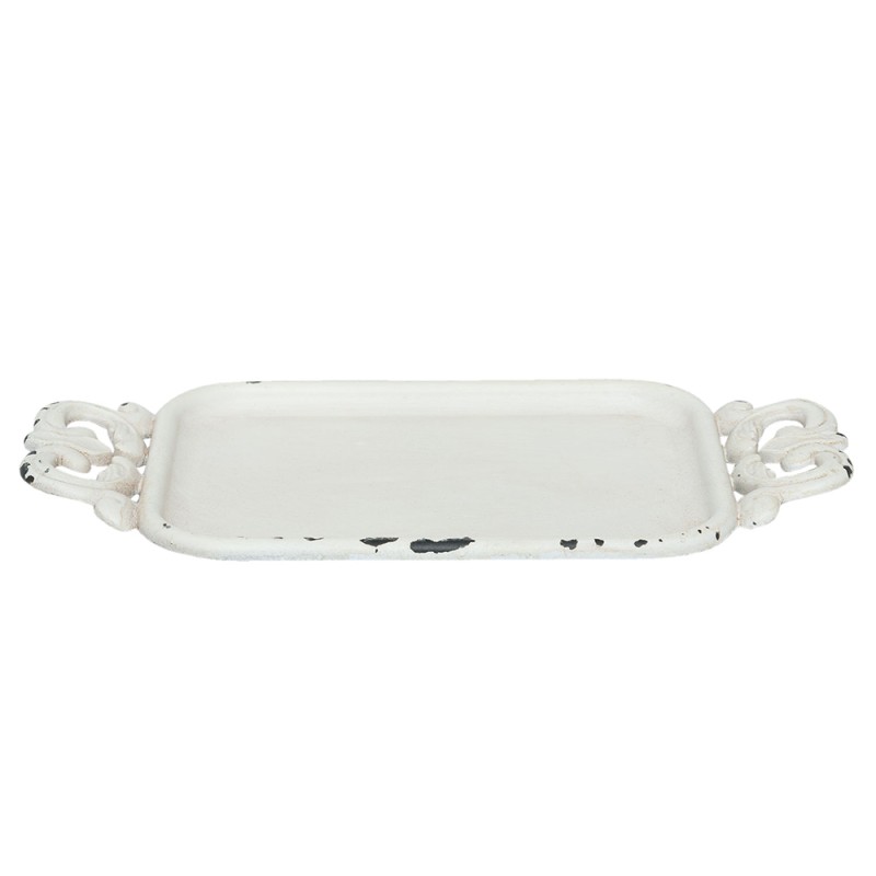 Clayre & Eef Decorative Serving Tray 16x8x1 cm White Iron Rectangle