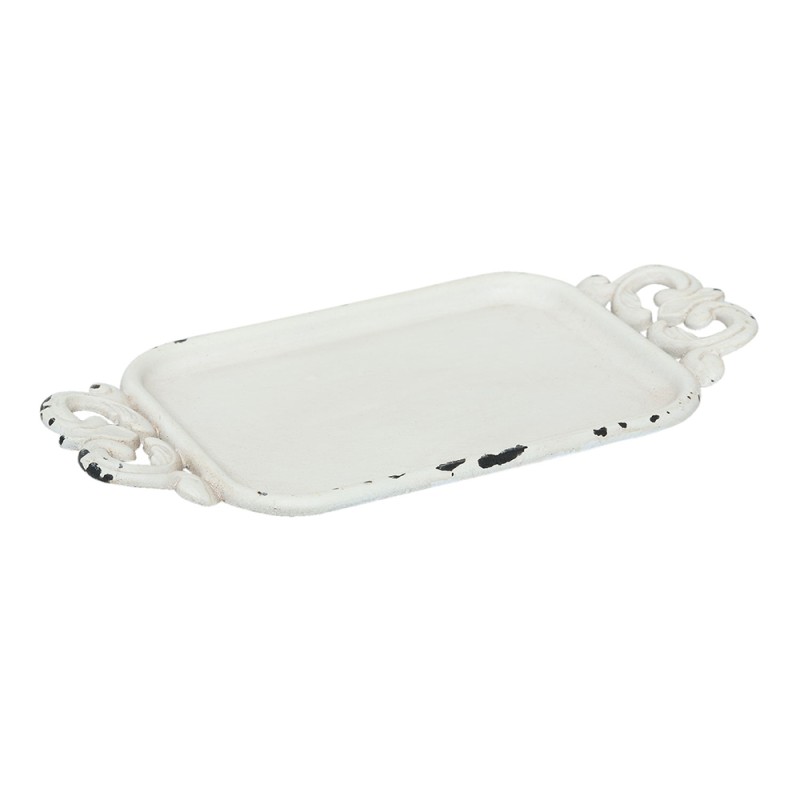 Clayre & Eef Decorative Serving Tray 16x8x1 cm White Iron Rectangle