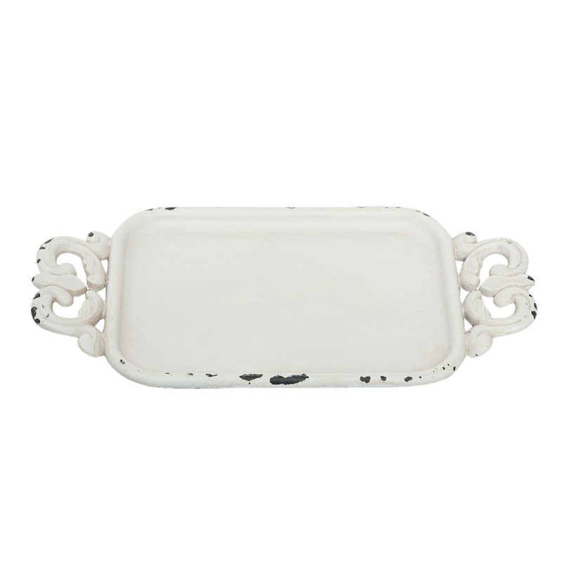 Clayre & Eef Decorative Serving Tray 16x8x1 cm White Iron Rectangle