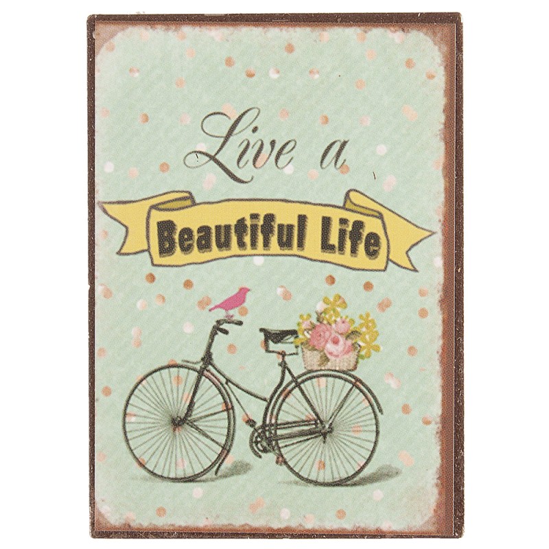 Clayre & Eef Decoratie Magneet  5x7 cm Groen Ijzer Rechthoek Beautiful Life