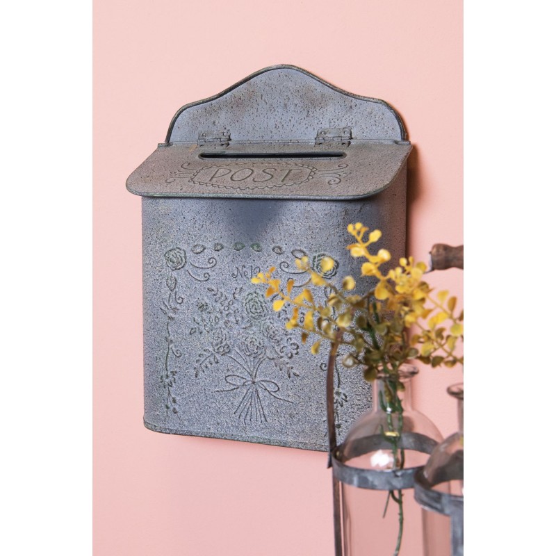 Clayre & Eef Briefkasten 26x10x35 cm Grau Eisen Rechteck Blumen Post