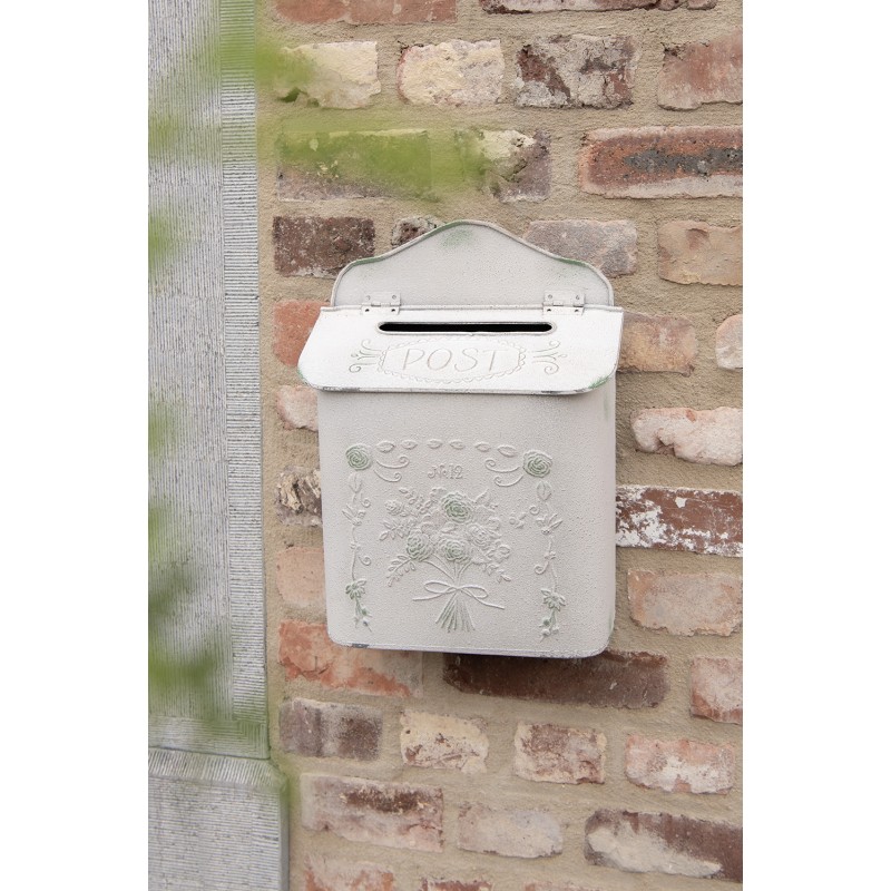 Clayre & Eef Briefkasten 26x10x35 cm Grau Eisen Rechteck Blumen Post