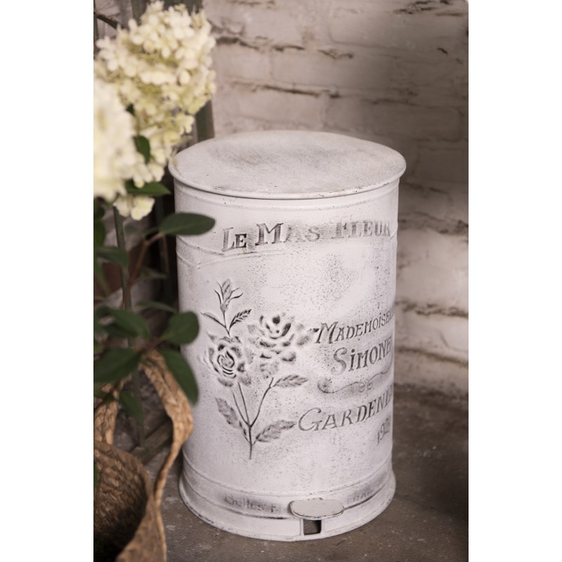 Clayre & Eef Pedal Bin 29x35x45 cm White Iron Round