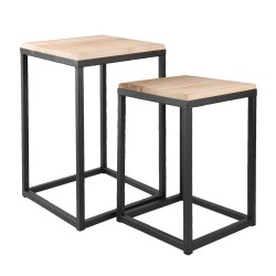 Clayre & Eef Table d'appoint set de 2 Noir Fer Bois Carré