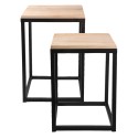 Clayre & Eef Side Table Set of 2 Black Iron Wood Square