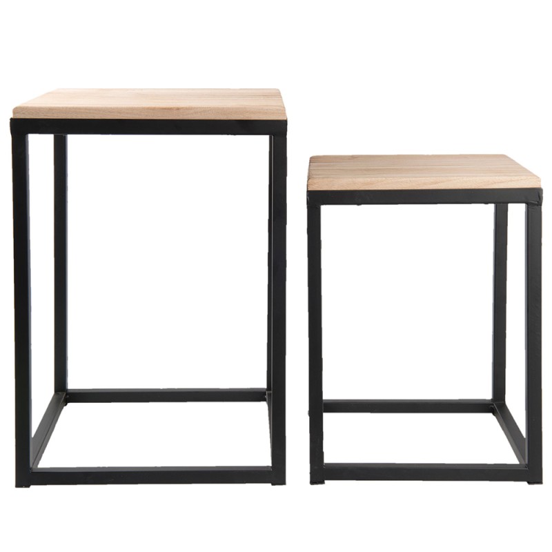 Clayre & Eef Side Table Set of 2 Black Iron Wood Square