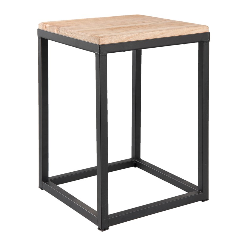 Clayre & Eef Beistelltisch 2er Set Schwarz Eisen Holz Quadrat