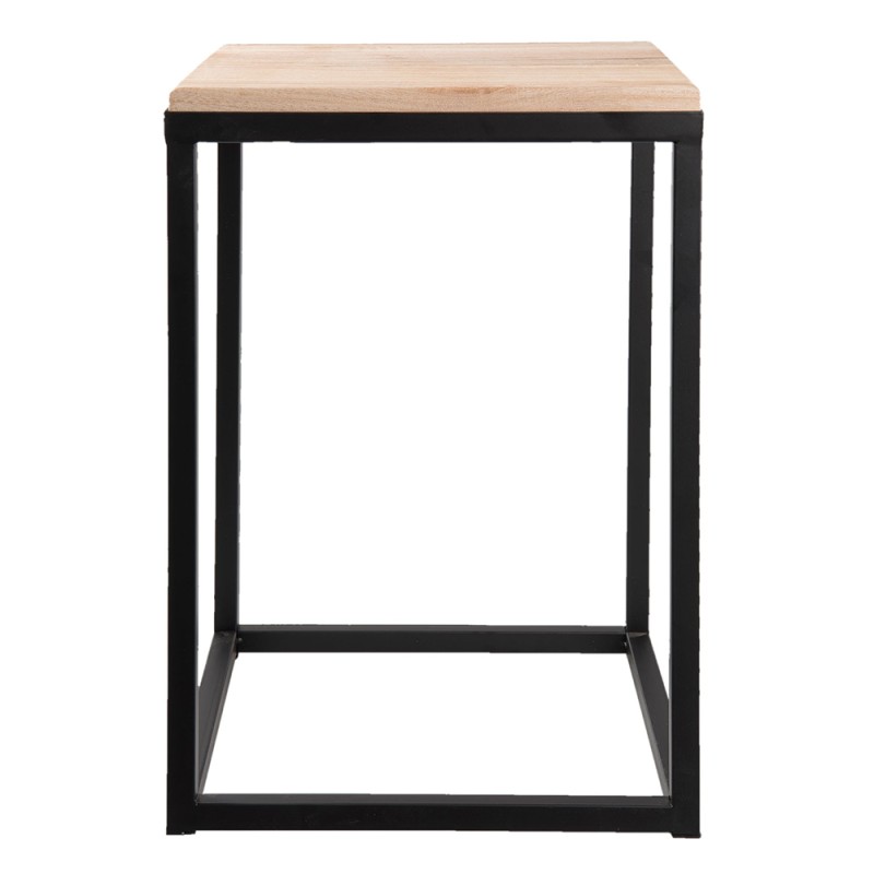 Clayre & Eef Side Table Set of 2 Black Iron Wood Square