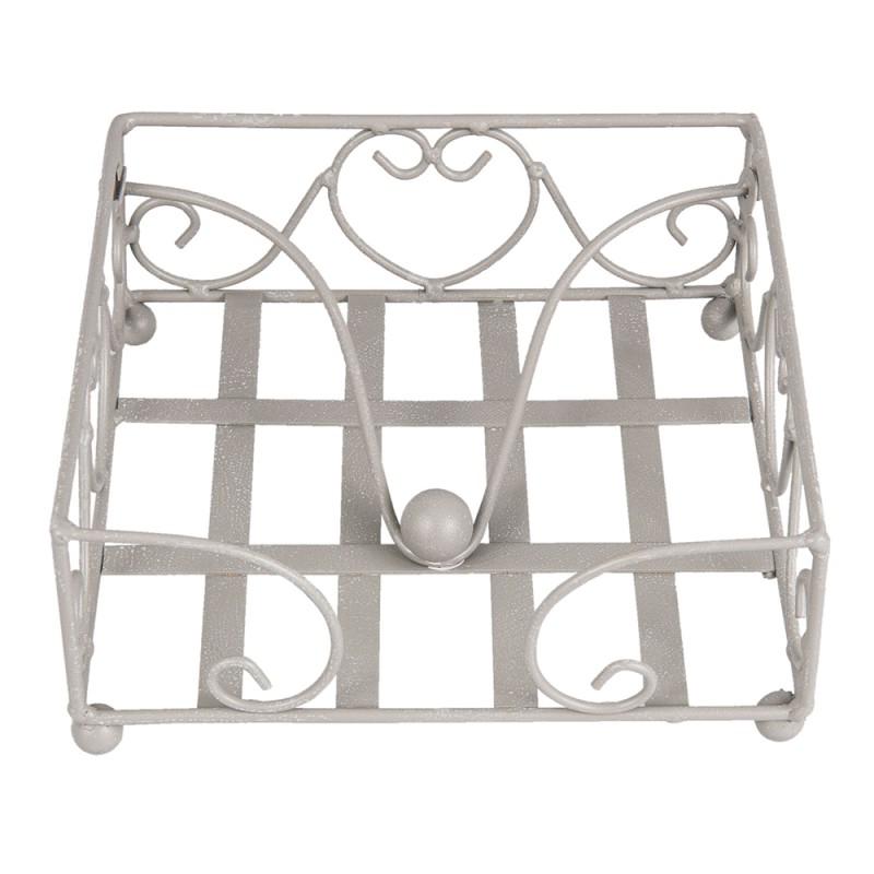 Clayre & Eef Napkin Holder 17x17x7 cm Grey Iron Square Heart