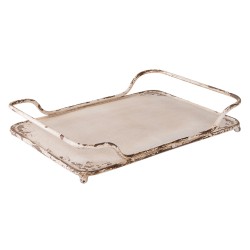 Clayre & Eef Decorative Serving Tray 44x32x8 cm White Iron Rectangle