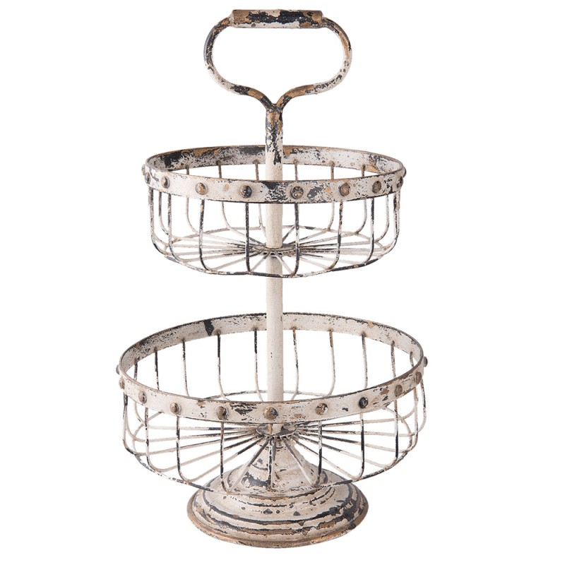 Clayre & Eef 2-Tiered Stand Ø 30x50 cm White Iron Round