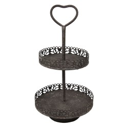 Clayre & Eef Étagère 2 étages Ø 25x47 cm Noir Fer Rond Coeur