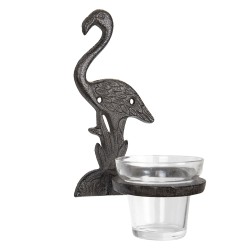 Clayre & Eef Tealight Holder 8x12x19 cm Brown Iron Glass Flamingo