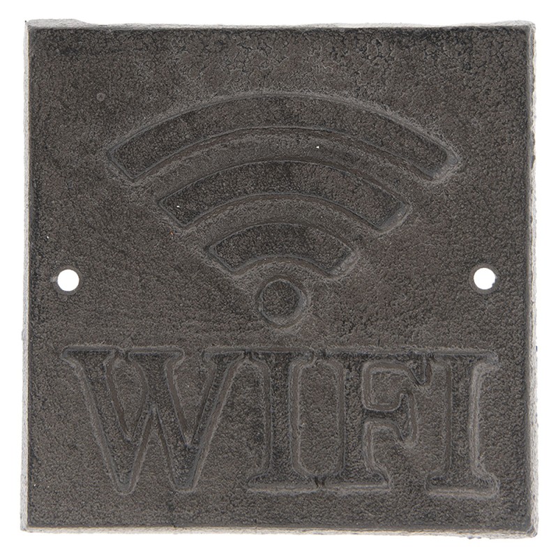 Clayre & Eef Plaque de texte 13x13 cm Marron Métal Carré WIFI