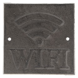 Clayre & Eef Plaque de texte 8x8 cm Marron Métal Carré WIFI