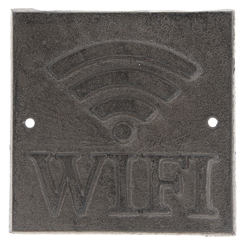 Clayre & Eef Tekstbord  8x8 cm Bruin Metaal Vierkant WiFi