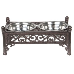 Clayre & Eef Dog Bowl 28x15x13 cm Brown Iron Rectangle