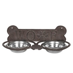 Clayre & Eef Ciotola per cane 39x18x12 cm Marrone Ferro Rettangolo Osso per cani Woef