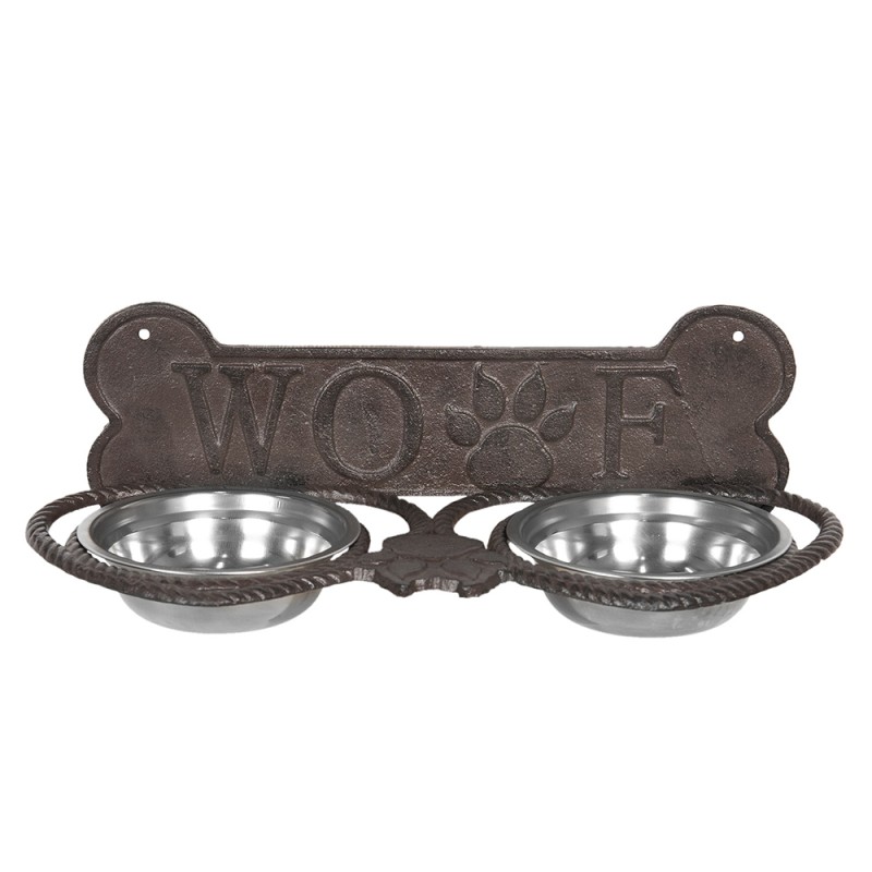 Clayre & Eef Voerbak Hond   39x18x12 cm Bruin Ijzer Rechthoek Hondenbot Woef