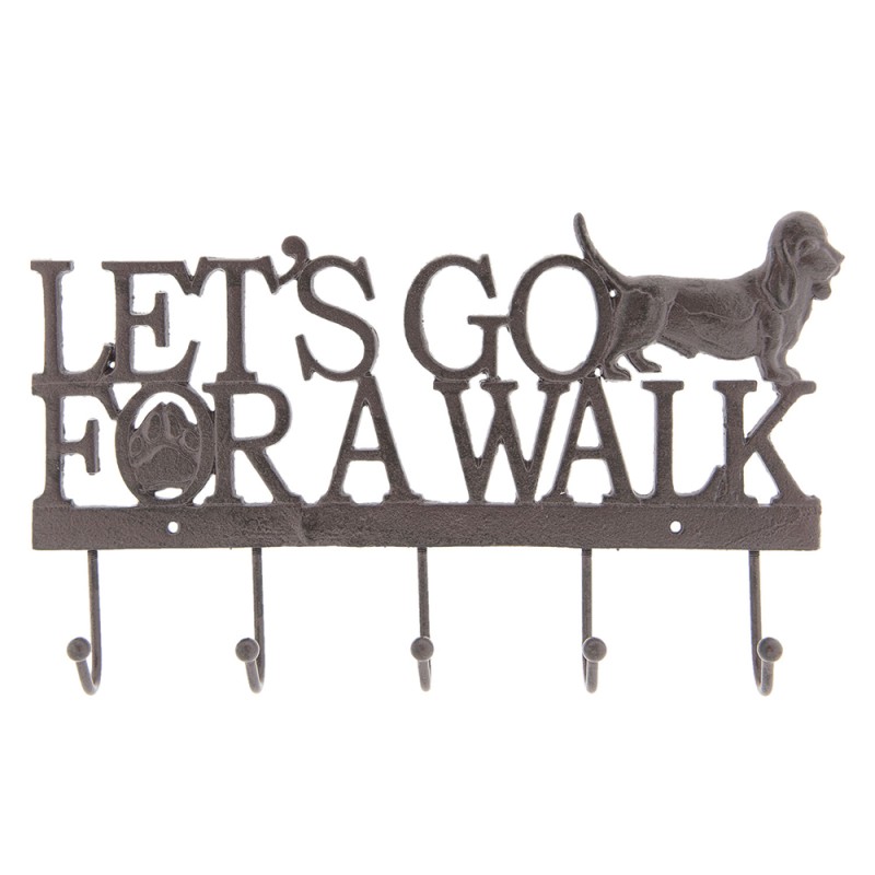 Clayre & Eef Wall Coat Rack 6 Hooks 34x4x20 cm Brown Iron Dog Go For Walk