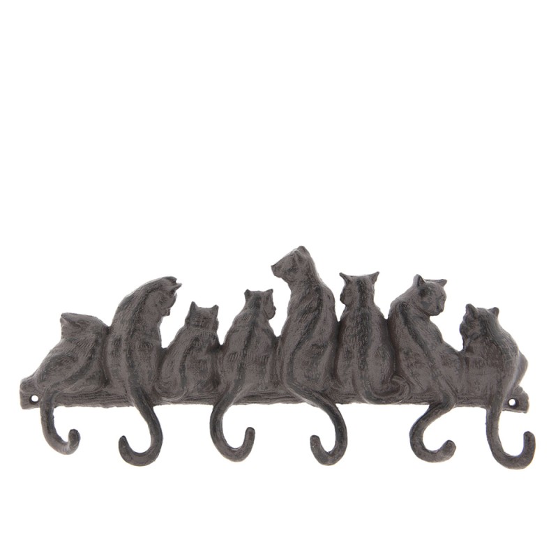 Clayre & Eef Attaccapanni da parete 6 ganci Gatti  36x5x16 cm Marrone Ferro