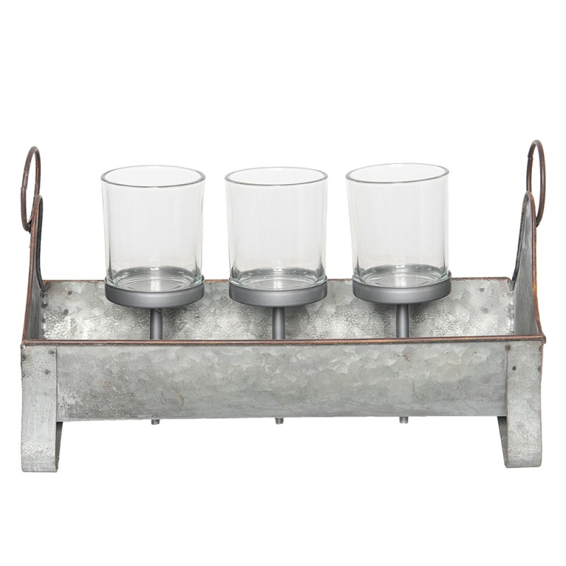 Clayre & Eef Porte-bougie 30x14x16 cm Gris Métal Verre