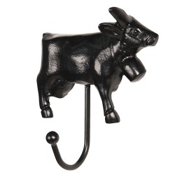 Clayre & Eef Wall Hook 14x14x5 cm Black Iron Cow