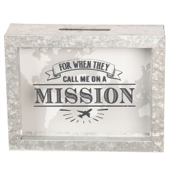 Clayre & Eef Tirelire 18x5x14 cm Gris Métal Verre Rectangle Mission