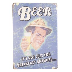 Clayre & Eef Plaque de texte 20x30 cm Bleu Fer Rectangle Beer Breakfast