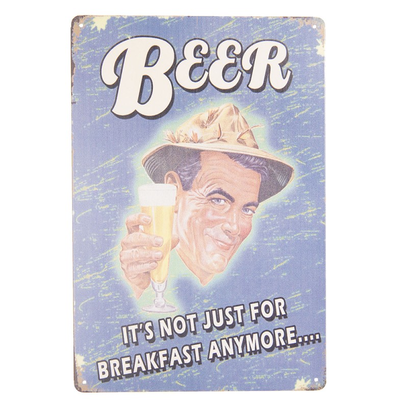 Clayre & Eef Plaque de texte 20x30 cm Bleu Fer Rectangle Beer Breakfast