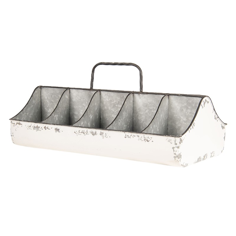 Clayre & Eef Scatola a scomparti 10 scomparti 50x26x23 cm Bianco Ferro Rettangolo