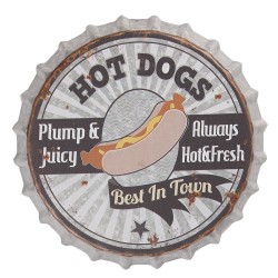 Clayre & Eef Plaque de texte Ø 33 cm Beige Métal Rond Hot Dogs