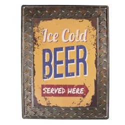 Clayre & Eef Targhetta con testo 30x40 cm Giallo Metallo Rettangolo Ice Cold Beer