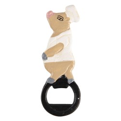 Clayre & Eef Flesopener  5x1x13 cm Beige Wit Ijzer Varken