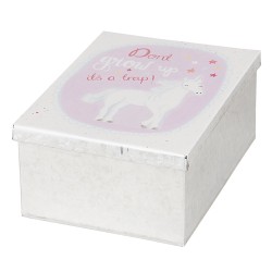 Clayre & Eef Boîte de conservation en fer blanc 14x6x10 cm Blanc Rose Métal Rectangle Licorne