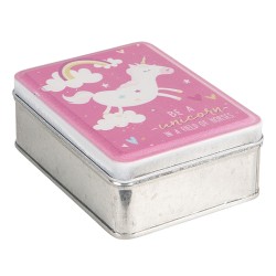 Clayre & Eef Boîte de conservation en fer blanc 10x8x4 cm Rose Métal Rectangle Licorne