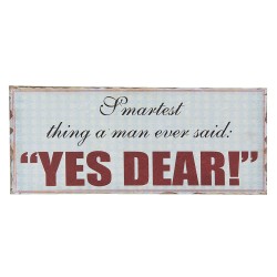 Clayre & Eef Text Sign 30x13 cm Blue Metal Rectangle Yes Dear