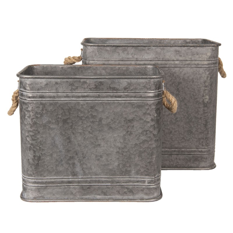 Clayre & Eef Decorative Zinc Tub Set of 2 Grey Metal Square