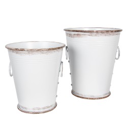 Clayre & Eef Decorative Bucket Set of 2 White Metal