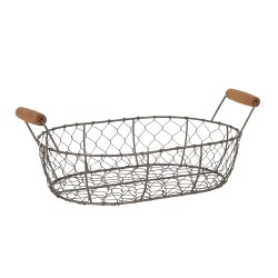 Clayre & Eef Storage Basket Set of 3 42x27x15 cm Brown Iron Wood Round