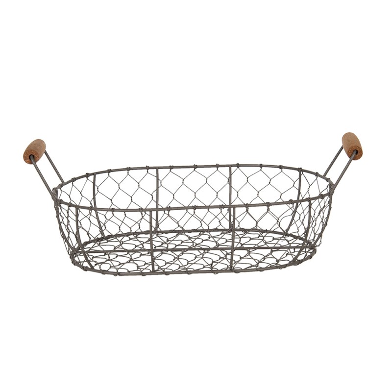 Clayre & Eef Storage Basket Set of 3 42x27x15 cm Brown Iron Wood Round